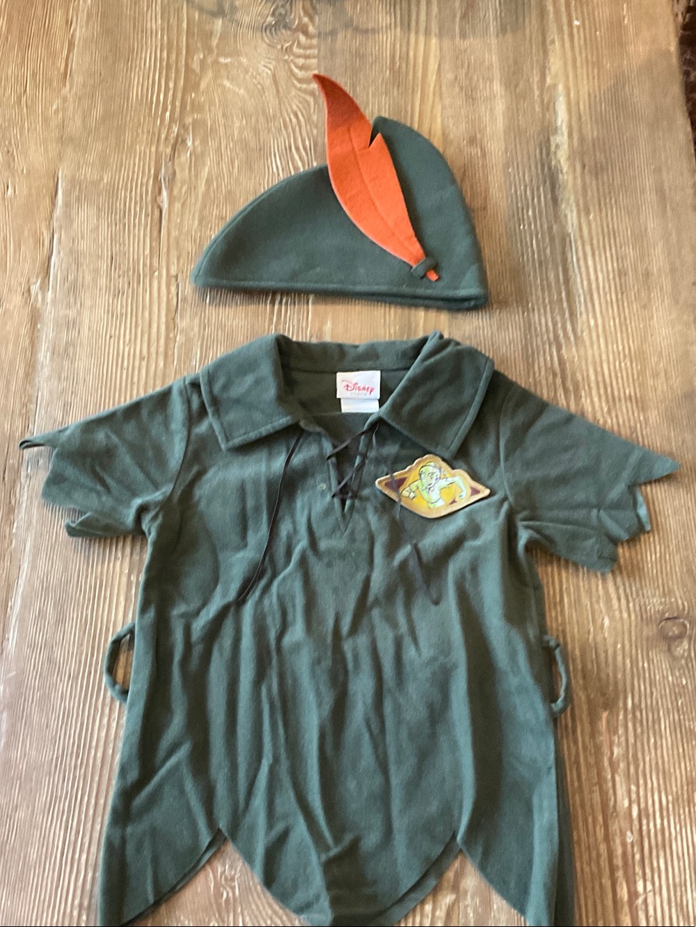 Disney Green Peter Pan Style Tee with Orange Feather Hat 4/5